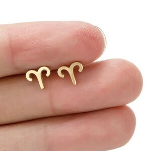 2 FOR $25 18K Gold Unisex Aries Zodiac Sign Minimalist Stud Earrings